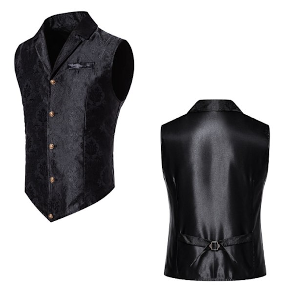 Herrevest Paisley Blomster Victorian Veste Gothic Steampunk Formelle Vest Tuxedo Veste black 2XL