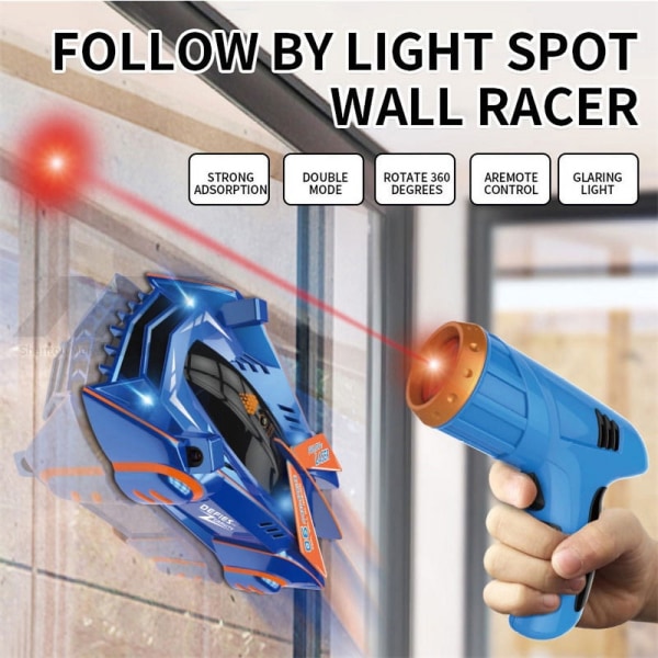 RC-seinäkiipeilyauto Infrapunastä Stunt-ajoneuvo, Kaukosäädöllä Varustettu Laser-kilpa-auto Grey