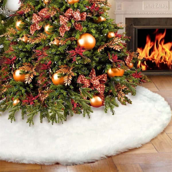 White Christmas Tree Kjol Base fuskpäls Xmas Golvmatta Ornament Dekoration 90cm