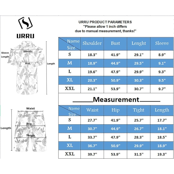 Mænds Hawaiiskjorte og Shorts white M