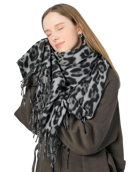 Leopardmønstret skjerf Vintervarm Dyremyk Kashmir-lignende Teppe-skjerf grey