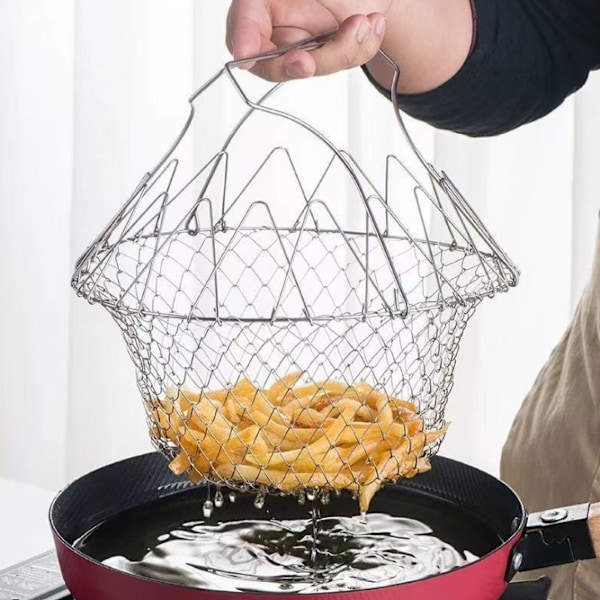 Foldbar Multifunktionel Friturekurv i Rustfrit Stål