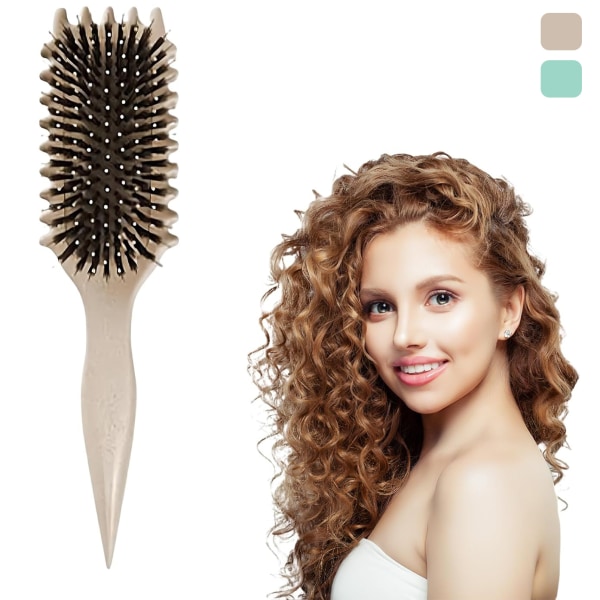 Curl Hair Defining Brush, Boar Bristle Curly Hair Brush beige