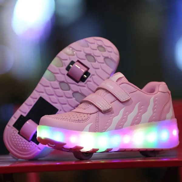 Girl Boy LED Light Up Roller Shoes, löstagbara skridskoskor för barn Pink 34