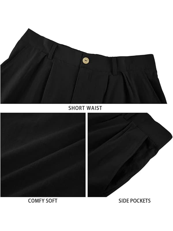 Mænds Bomuld Linned Flat Front Shorts, Elastisk Talje Strandshorts black S