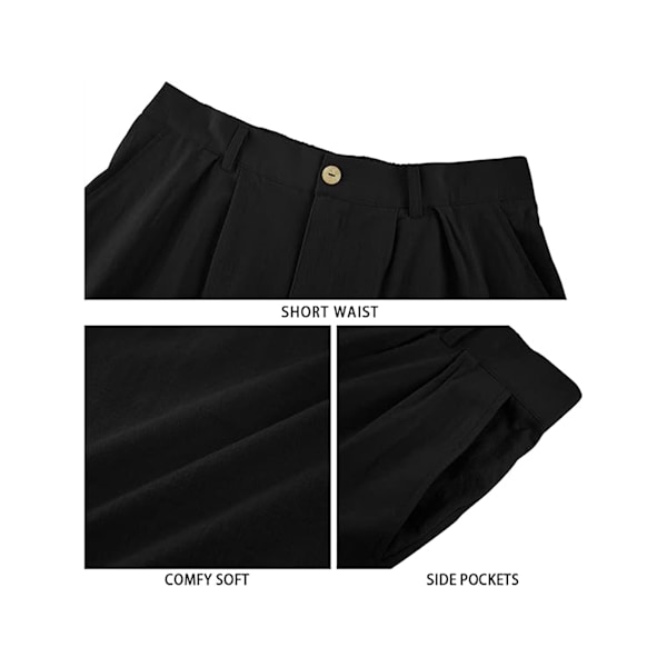 Mænds Bomuld Linned Flat Front Shorts, Elastisk Talje Strandshorts black XL