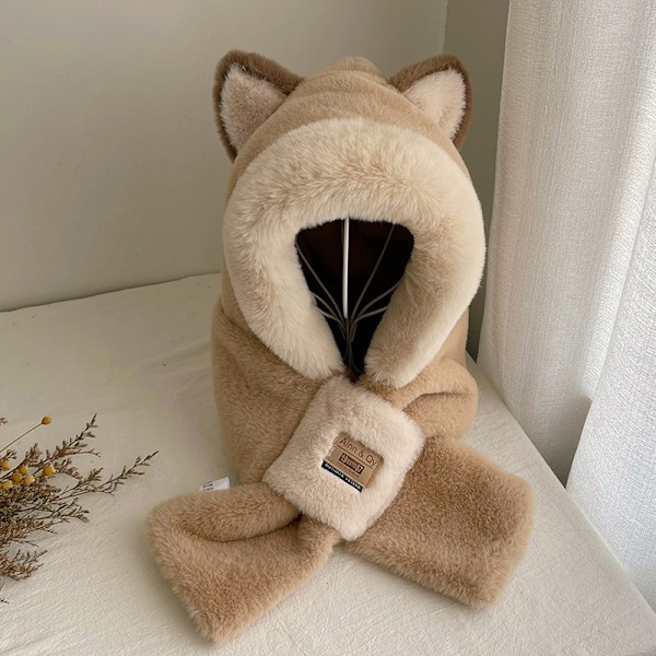 Plush Hettegenser-Hatt Kostymehatter, Dyr Hatt Vinterhatt Halsduksett khaki