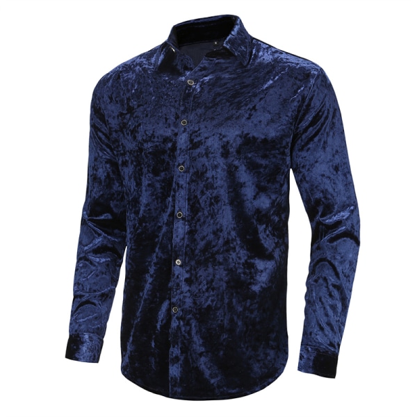 Klänningskjortor för män Sammet långärmade skjortor BLUE 2XL
