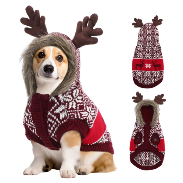 Julhundtröja Ugly jultröja Rensnöflingamönster för kallt väder Red XL