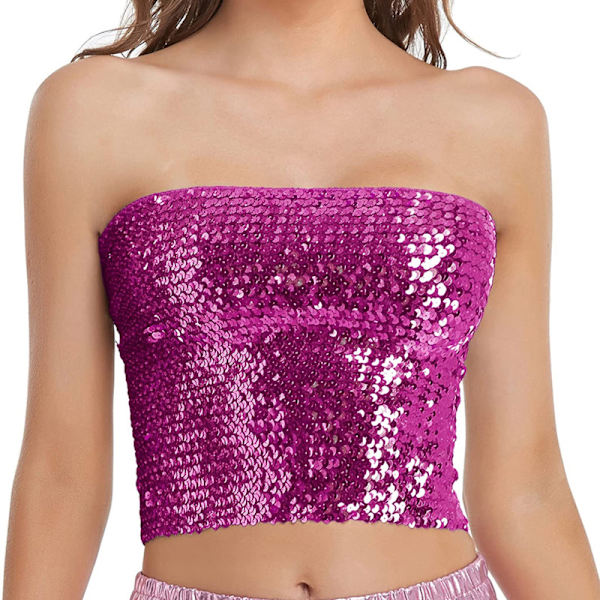 Glittrande Sekvenstop för Kvinnor, Metallisk Crop Top för Fest och Klubb Dark Pink