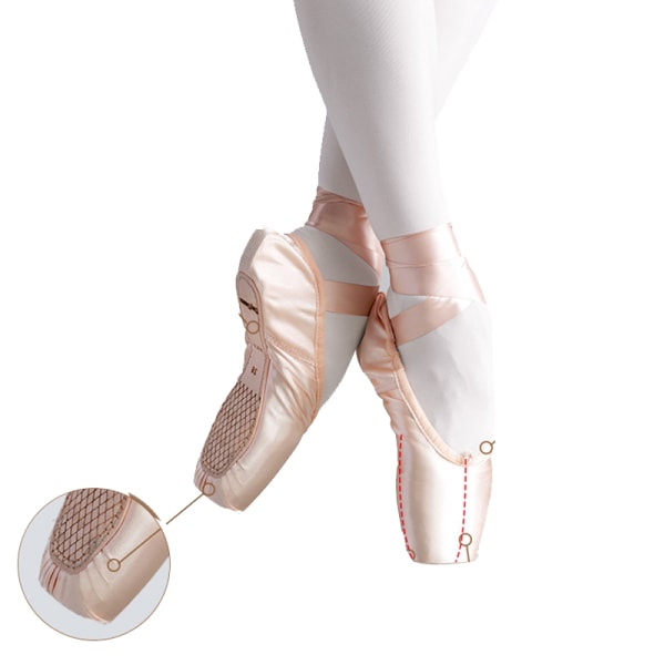 Professionelle Ballet Slippers Dansesko Ballet Pointe Sko med Tåpudebeskytter Pink 40