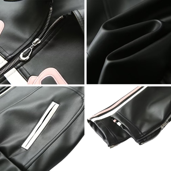 PU-läderkavaj för kvinnor Motorcykeljackor i konstläder Black L