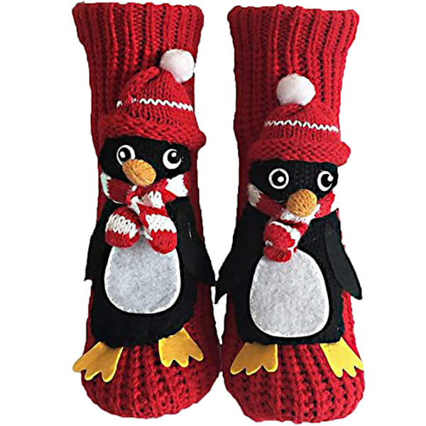 Dame Strikkede Sokker Vinter Varme Jul 3D Tegneserie Dyr Strømpe Red Penguin