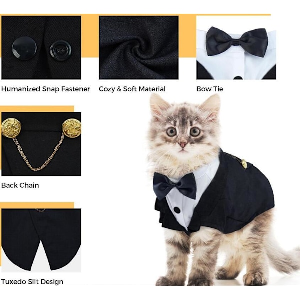 Katt Smoking Outfit, Sphynx Katt Kostym Formell Dräkt med Fluga XS