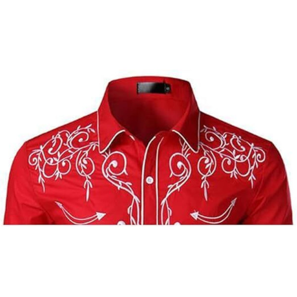 Miesten rento pitkähihainen napitettu paita, jossa on brodeeraus Red 3 2XL