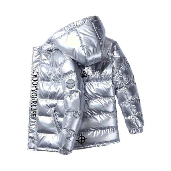 Bomullsvadderad jacka med huva för barn med print , metallisk färg varm dragkedja Silver 140cm