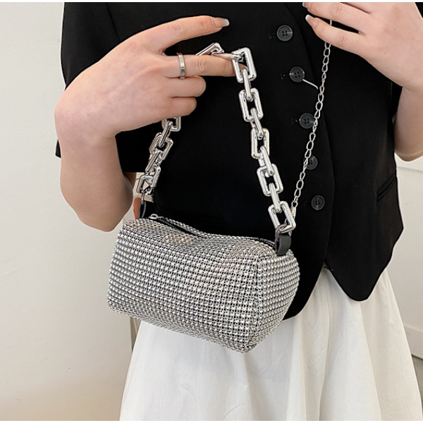 Rhinestone Spandau Taske, Glitterkæde Prom Pung, Kvinders Mini Crossbody Taske silver