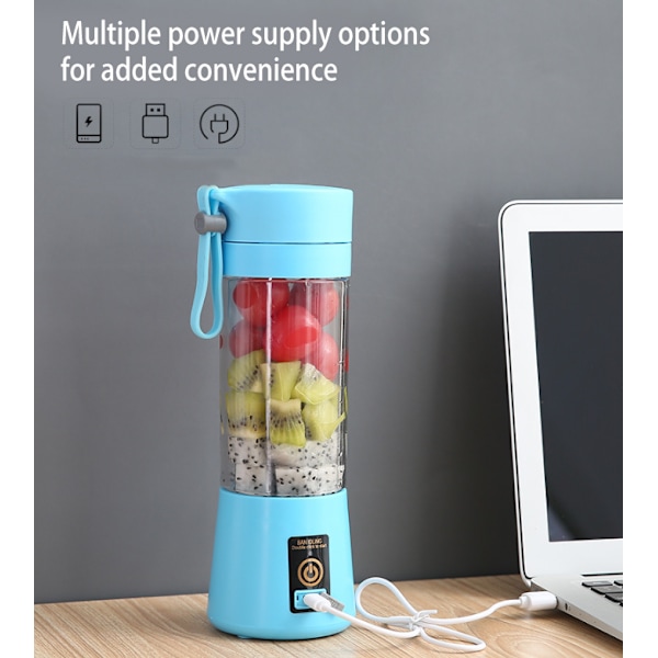 Bærbar Fruktjuiceblender Personlig Elektrisk Mini-flaske Hjem USB 6 Blader Blue