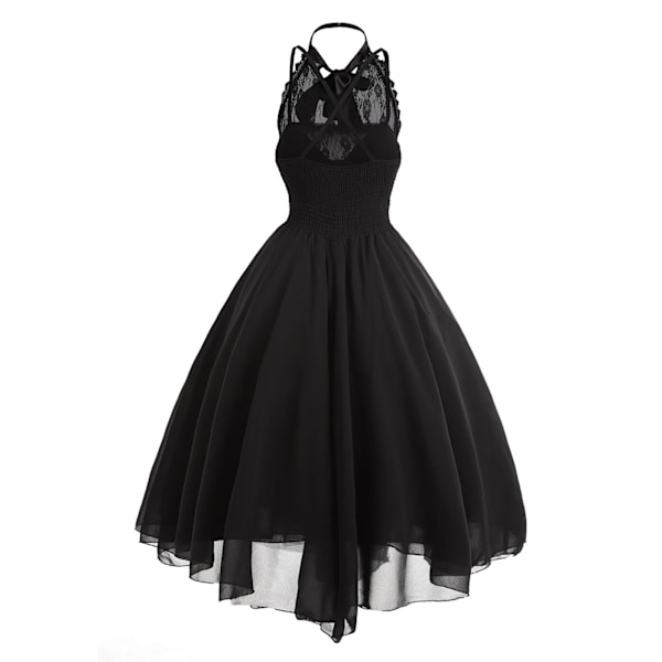 Ærmeløs gotisk kjole til kvinder med korset halterneck blonde swing cocktailkjole black XL