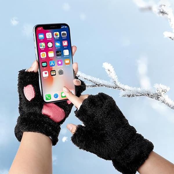 Søde Kattepote Handsker, Kunstig Pels Blød Vinter Fingerløse Handsker black
