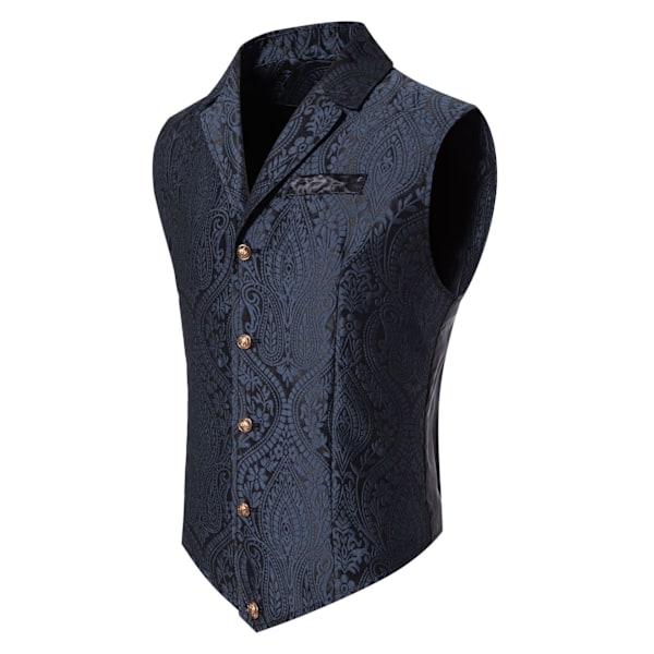 Herrevest Paisley Blomster Victorian Veste Gothic Steampunk Formelle Vest Tuxedo Veste navy blue 2XL