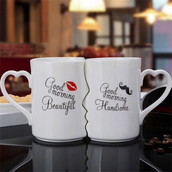 2 stk Valentinsdaggave - Keramiske Par Kyss Kopper Mr og Miss Par Kopper Style 1