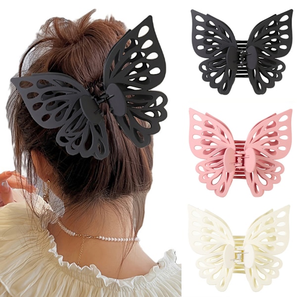 Store Butterfly Hårklemmer For Kvinner Klø-Klipp Hodeplagg Hårklipp white