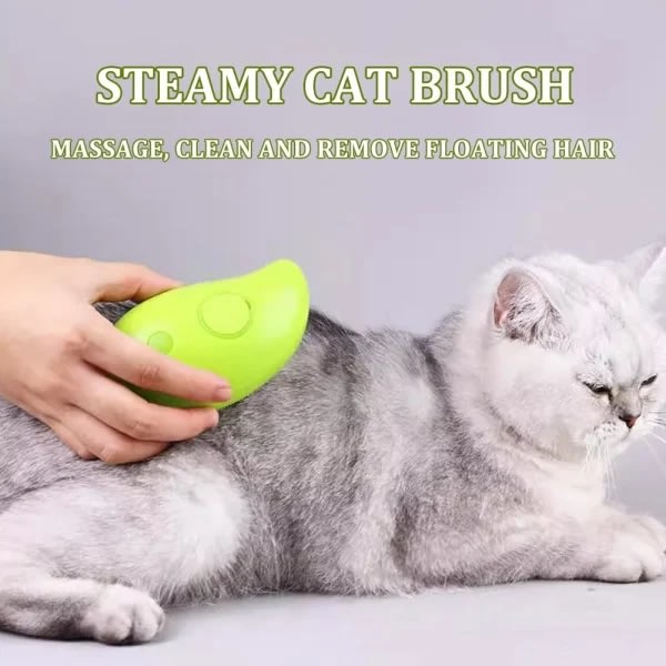 Steamy Cat Brush - 3-i-1 självrengörande borste för massage - Uppladdningsbar silikonborste för husdjur för hårborttagning