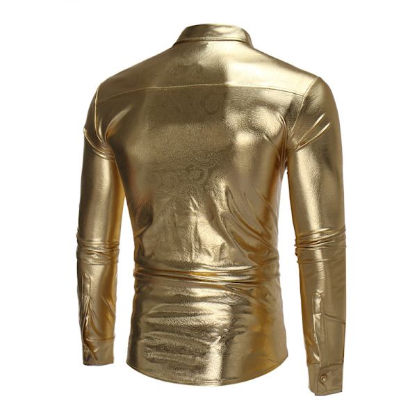 Miesten Kiiltävät Slim Fit Pitkähihaiset Yökerhopaidat gold M