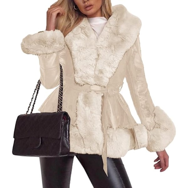 Korte jakker for kvinner i skinnimitasjon med pelsfor beige 4XL