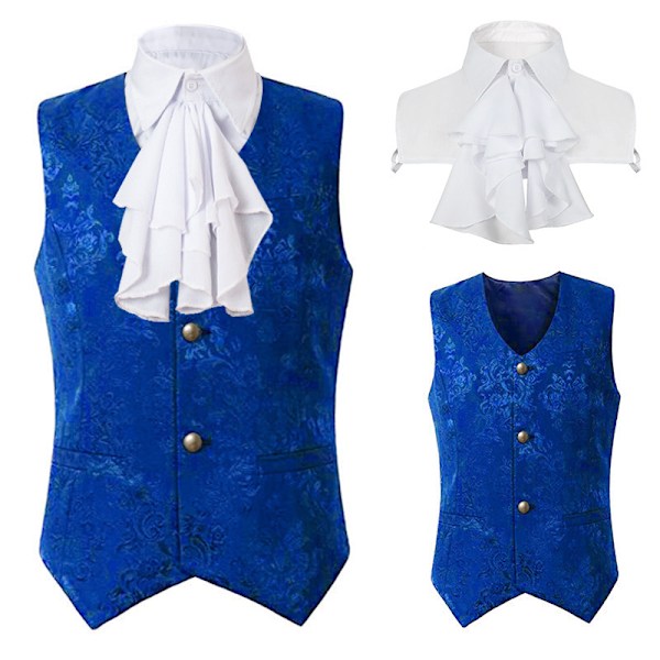 Paisleyvästar för män Viktoriansk Steampunk Gotisk Kostymväst blue M