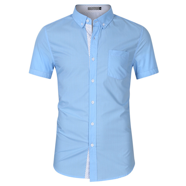 Herrskjorta Kortärmad Casual Skjorta med Ficka Blue XXL