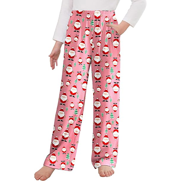 Tyttöjen pitkät pyjamahousut, ruudullinen pehmeä lounge-pyjama, taskuilla Santa Claus 140