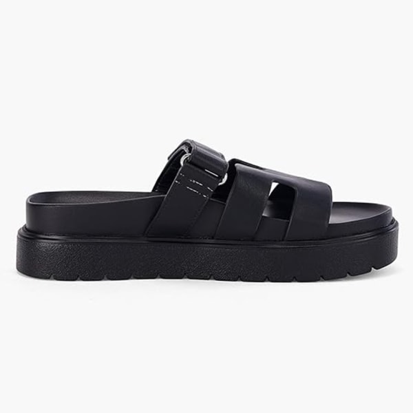 Slide-sandaler för damer med tjock sula med öppen tå, halkfria kardborreskor Black 42