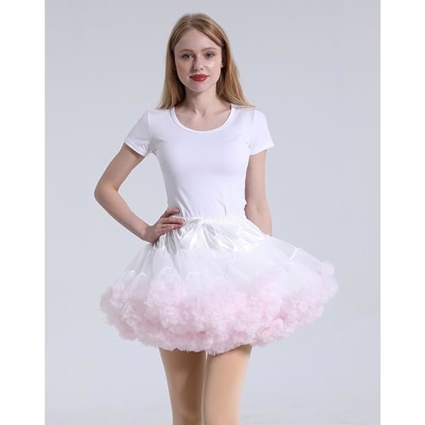 Dam Tutuskjort i Chiffon med Elastisk Midja - Prinsessa Ballet Dans Multi-Lager White+Pink