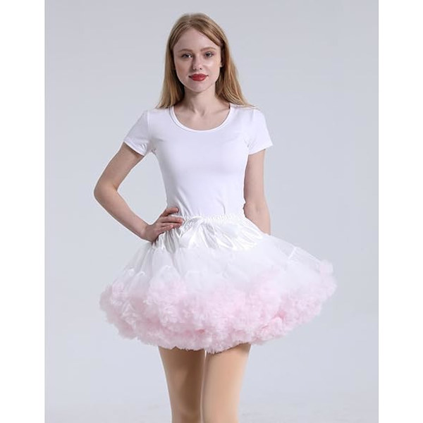 Dame Elastisk Chiffon Tutu Tulle Skørt Prinsesse Ballet Dans Multi-Lag White+Pink