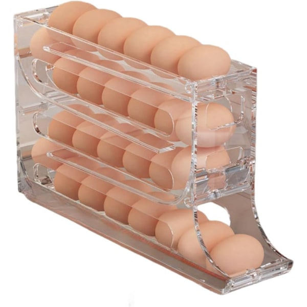2 st ägghållare för kyl, äggdispenser automatisk rullande äggbricka Förvaring 30 ägg Transparent 1PCS