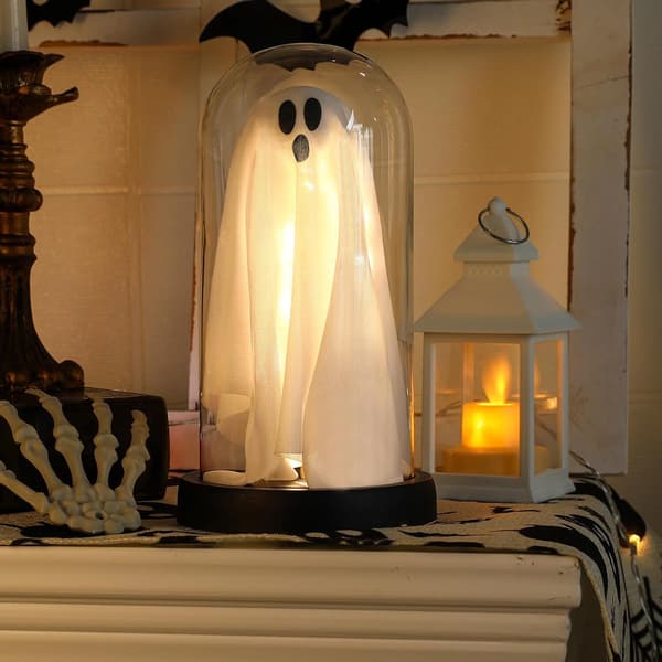 Halloween Dekoration, Lysende Spøgelse i Glasklokke