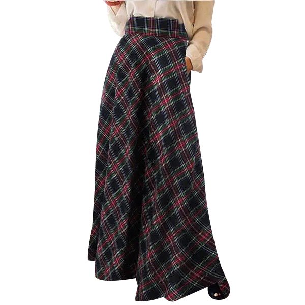 Kjol för kvinnor, koreansk stil, retro, rutig, A-linje black 4XL