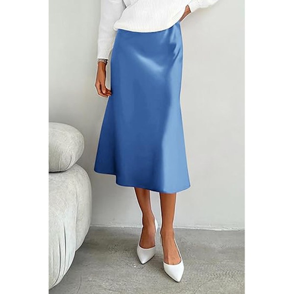 Sommerhøjtaljede Ruffle A-Line Silkeskørt til Kvinder Light Blue 2XL