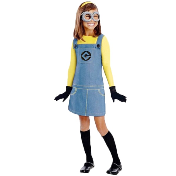 Bob Minion Kostym för Barn, Pojke Flicka Minion Jumpsuit Outfit med Skyddsglasögon och Hatt Girl M