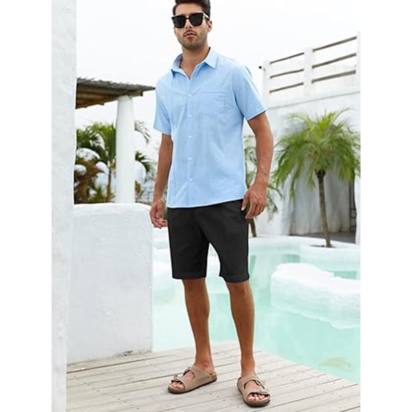 Herre Bomullslin Flat Front Shorts, Elastisk Midje Strandshorts black M