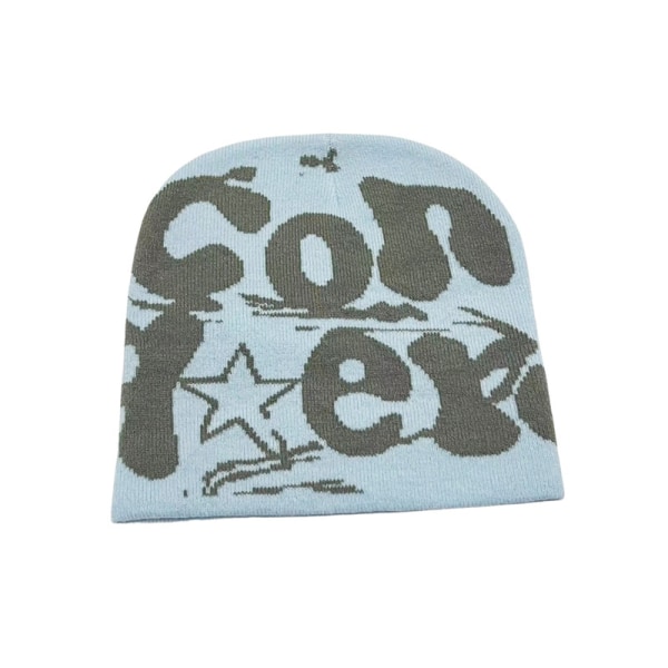 Dambeanie Y2K Stickad Mössa Kvinnor Hattar MEA Culpa Beanie Light Blue&Gray