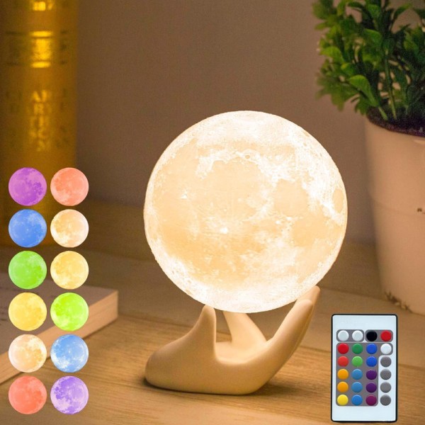 Månlampa, 3D-utskrift månlampa nattljus med vitt handstativ