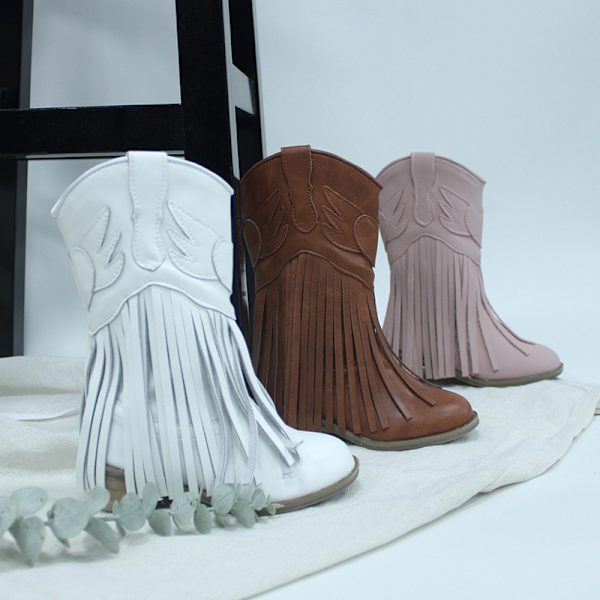 Cowgirl-tyyliset nahkasaappaat pienille tytöille talveksi white sizse12