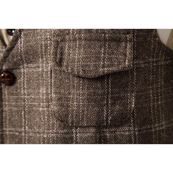 Herre Vest til Bryllup Plaid Blød Uld Tweed Vest khaki S