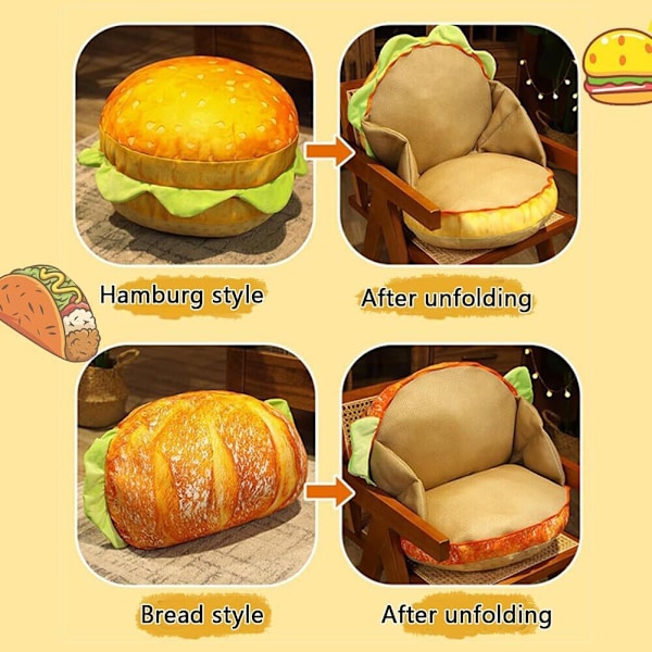 3D Simulert Pluss Burger Pute, Morsomme Puter Hamburger Sofa Hamburger