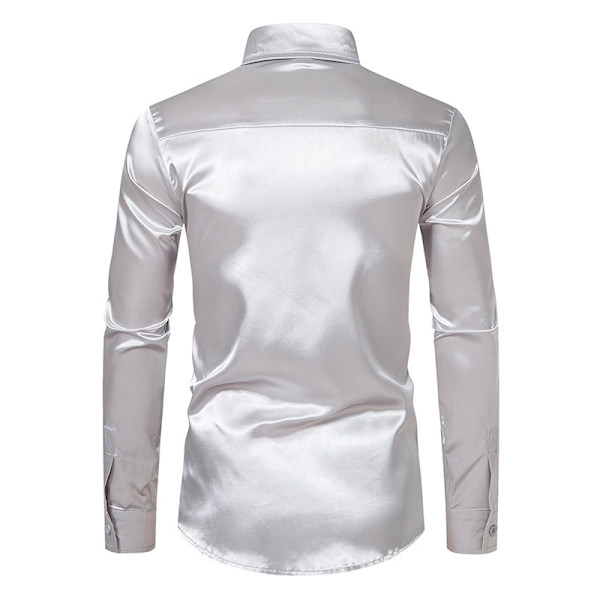 Miesten Kiiltävä Slim Fit Satiini Pitkähihainen Paita light grey M