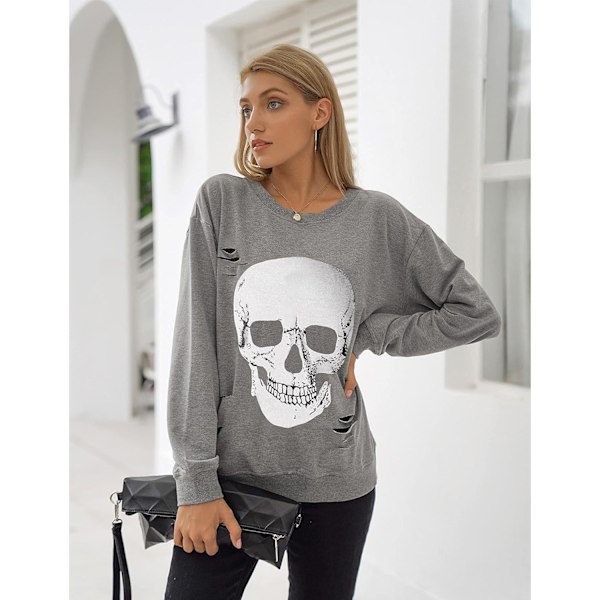 Halloween Sweatshirts til Kvinder med Skalle Grafik T-Shirts grey L