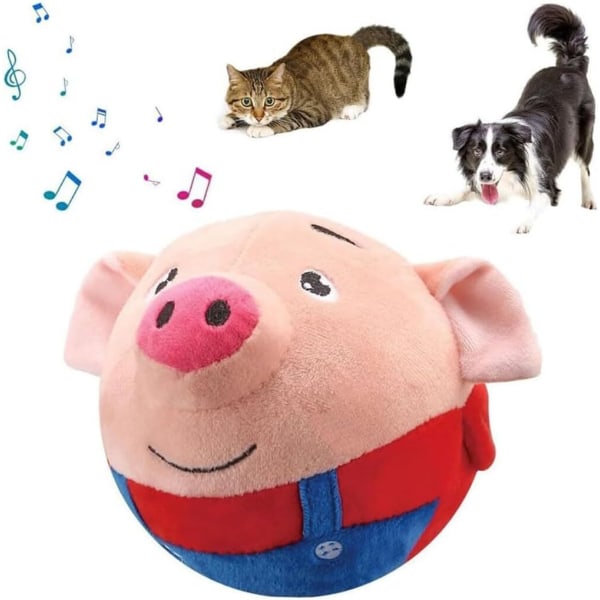 Aktivt Bevegelig Plussj Leke for Kjæledyr, Interaktiv Kvitrende Bevegelig Hundekatt Hoppende Ball Leke Red Pig Bluetooth